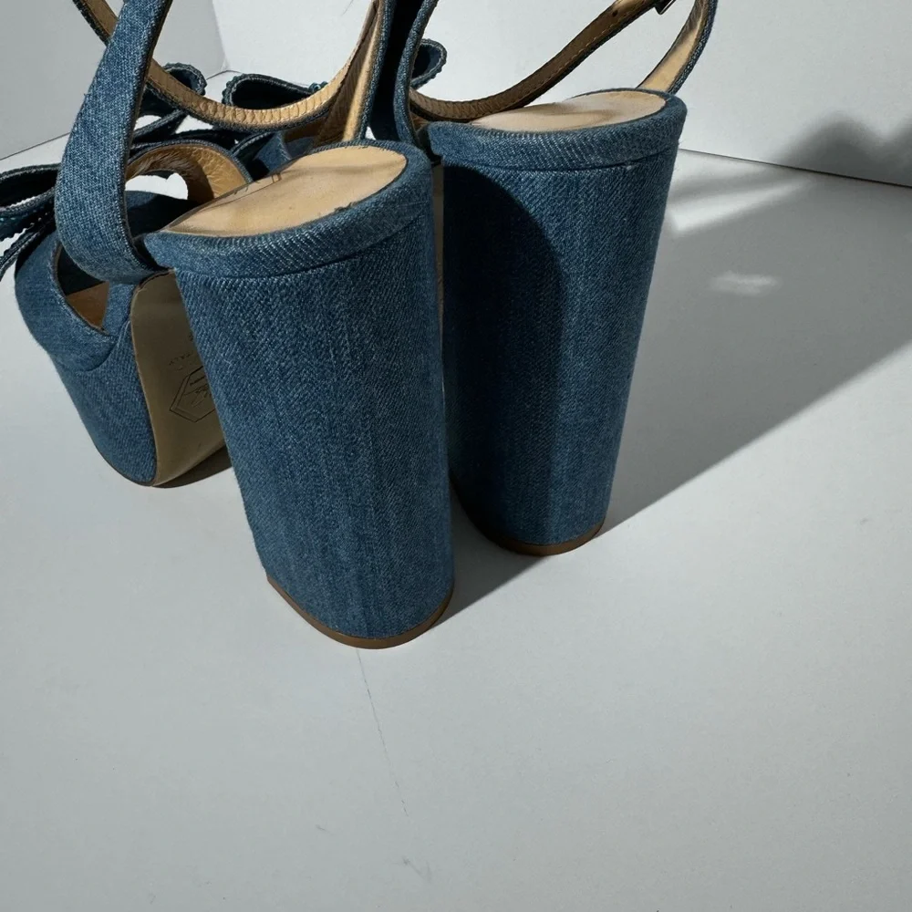 Nalebe by Amina Means Upendi denim crystal bow Platform sandals 39.5=9.5